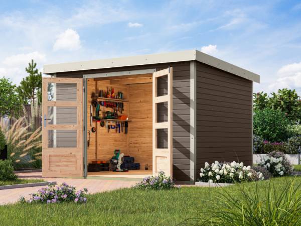 Karibu Hybrid Gartenhaus Jupiter 5 B terragrau/weiß