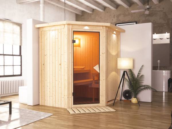 Tonja - Karibu Sauna Plug & Play ohne Ofen - mit Dachkranz -