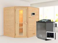Karibu Sauna Mia inkl. 9 kW Bioofen ext. Steuerung, mit energiesparender Saunatür -ohne Dachkranz-