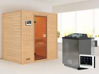Karibu Sauna Sonja inkl. 9 kW Bioofen ext. Steuerung mit klassicher Saunatür -ohne Dachkranz-