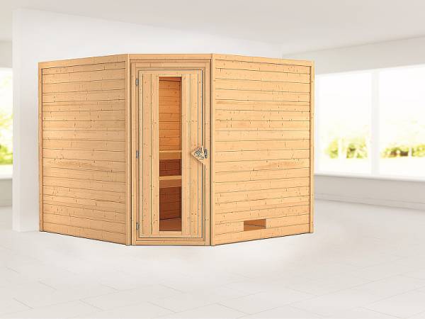 Karibu Sauna Leona 38 mm ohne Dachkranz- ohne Ofen- energiesparende Tür