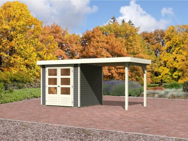 Karibu Aktions-Gartenhaus Jever 2 terragrau mit Anbaudach 2,40 Meter Karibu Aktions-Gartenhaus Jever 2 terragrau mit Anbaudach 2,40 Meter