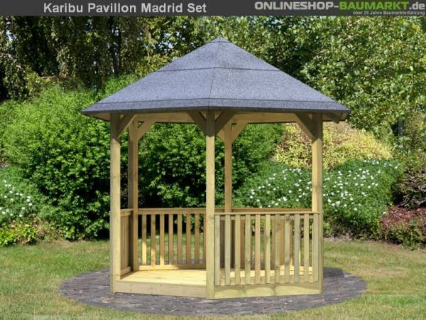 Karibu 6-Eck Pavillon Eco Madrid mit Brüstung Set Karibu 6-Eck Pavillon Eco Madrid mit Brüstung Set