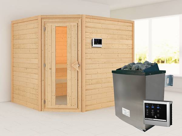 Karibu Sauna Lisa- 9 kW Ofen ext. Strg- energiesparende Saunatür