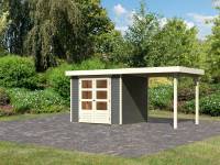 Karibu Woodfeeling Gartenhaus Askola 3 in terragrau mit Anbaudach 2,40 Meter