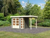 Karibu Woodfeeling Gartenhaus Kerko 3 in terragrau mit 1,5 m Anbaudach