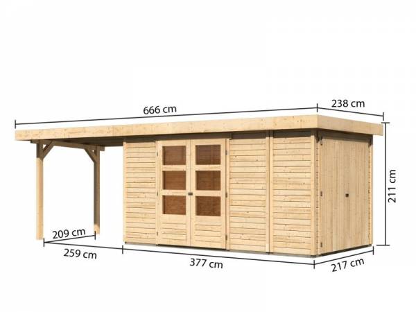 Karibu Woodfeeling Gartenhaus Retola 5 mit Anbauschrank und Anbaudach 2,80 Meter