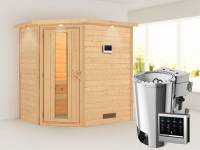 Cilja - Karibu Sauna Plug &amp; Play 3,6 kW Bio Ofen, ext. Steuerung - mit Dachkranz - Energiespartür