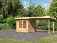 Karibu Woodfeeling Gartenhaus Bastrup 2 mit Anbaudach 3 Meter natur