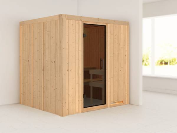 Daria - Karibu Sauna Plug & Play ohne Ofen - ohne Dachkranz - Moderne Saunatür