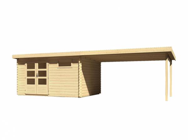Karibu Woodfeeling Gartenhaus Bastrup 8 mit Anbaudach 4 Meter