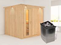 Karibu Sauna Rodin inkl. 9-kW-Ofen mit interner Steuerung, mit Dachkranz, mit energiesparender Saunatür