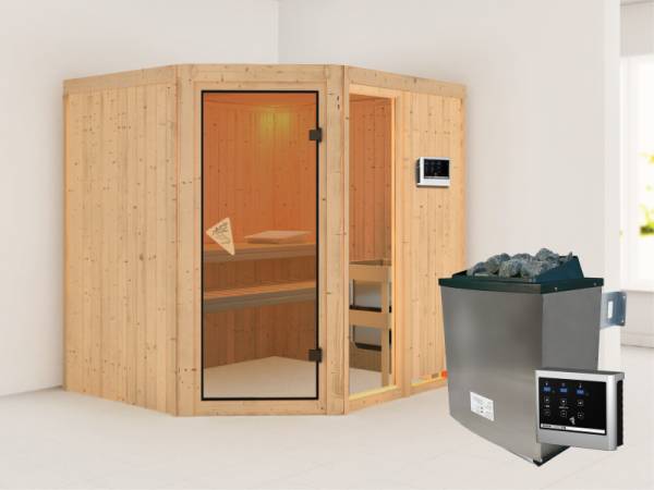 Fiona 2 - Karibu Sauna inkl. 9-kW-Ofen - ohne Dachkranz -