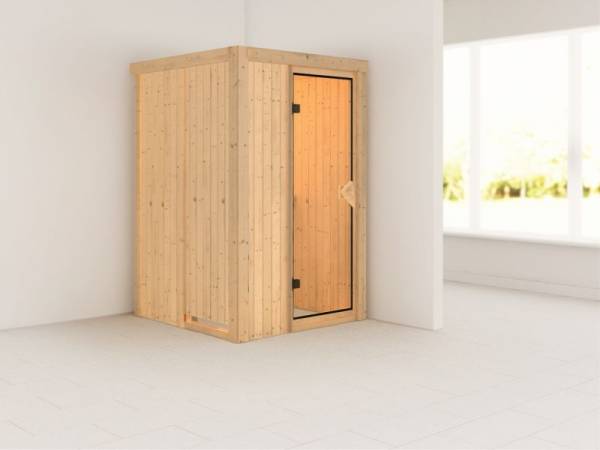Lenja - Karibu Sauna Plug & Play ohne Ofen - ohne Dachkranz - Klarglas Ganzglastür Lenja - Karibu Sauna Plug & Play ohne Ofen - ohne Dachkranz - Klarglas Ganzglastür