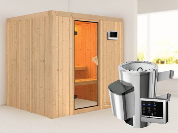 Daria - Karibu Sauna Plug &amp; Play inkl. 3,6 kW-Ofen - ohne Dachkranz -