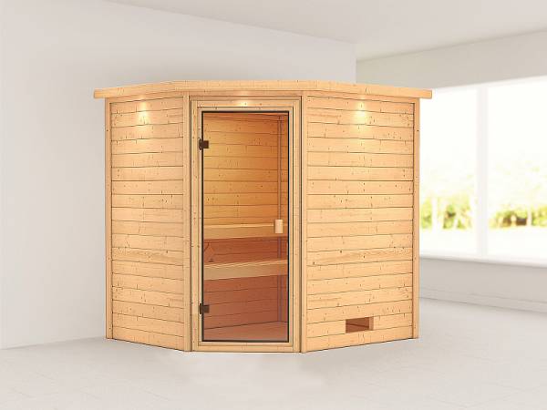 Karibu Woodfeeling Sauna Elea mit Dachkranz 38 mm