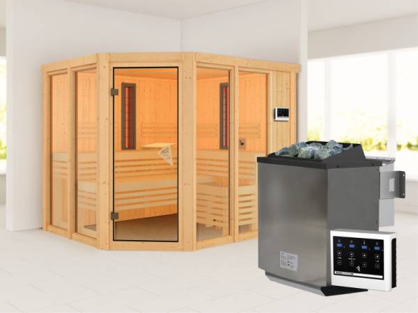 Karibu Multifunktions-Sauna Ava mit 9 kW Bioofen und Infrarotstrahler