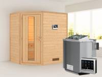 Karibu Woodfeeling Sauna Svea - energiesparende Saunatür - 4,5 kW BIO-Ofen ext. Strg. - ohne Dachkranz