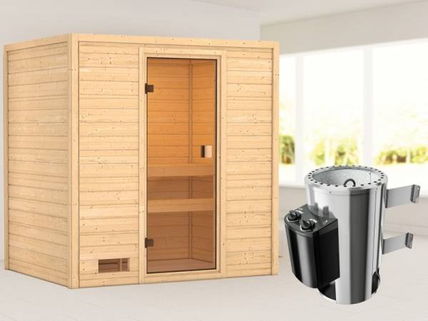 Karibu Sauna Selena mit 3,6 kW Ofen integr. Strg 38 mm Karibu Sauna Selena mit 3,6 kW Ofen integr. Strg 38 mm