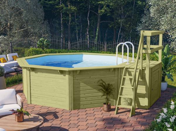 Karibu Pool Modell 1 X im Set mit Terrasse , Filteranlage und Skimmer, kdi - Folie Blau
