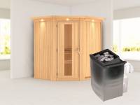 Karibu Sauna Taurin- energiesparende Saunatür- 4,5 kW Ofen integr. Strg- mit Dachkranz