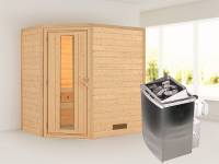 Karibu Woodfeeling Sauna Svea - energiesparende Saunatür - 4,5 kW Ofen integr. Strg. - ohne Dachkranz