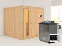Karibu Sauna Rodin inkl. 9-kW-Bioofen mit externer Steuerung, ohne Dachkranz, mit energiesparender Saunatür