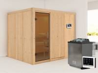 Karibu Sauna Gobin inkl. 9-kW-Bioofen mit externer Steuerung, ohne Dachkranz, mit moderner Saunatür