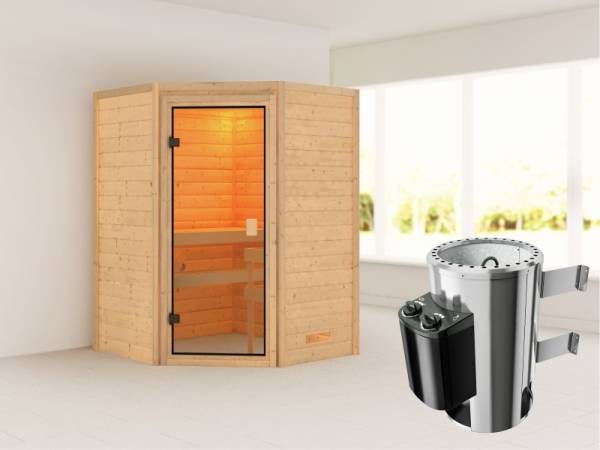 Karibu Sauna Antonia mit 3,6 kW Ofen integr. Strg ohne Dachkranz 38 mm Karibu Sauna Antonia mit 3,6 kW Ofen integr. Strg ohne Dachkranz 38 mm