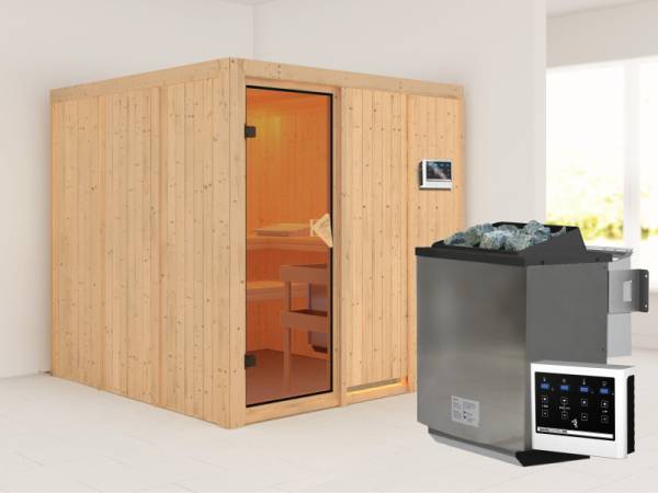 Rodin - Karibu Sauna inkl. 9-kW-Bioofen - ohne Dachkranz -