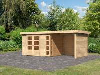 Karibu Woodfeeling Gartenhaus Kerko 5 natur mit Anbaudach 2,40 m inkl. Seiten- und Rückwand