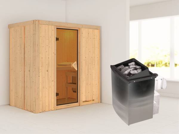 Karibu Sauna Variado- klassische Saunatür- 4,5 kW Ofen integr. Strg- ohne Dachkranz