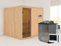 Karibu Sauna Rodin inkl. 9-kW-Bioofen mit externer Steuerung, ohne Dachkranz, mit moderner Saunatür