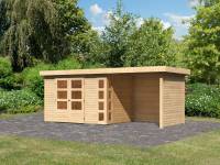 Karibu Woodfeeling Gartenhaus Kerko 4 natur mit Anbaudach 2,40 m und Rück-und Seitenwand