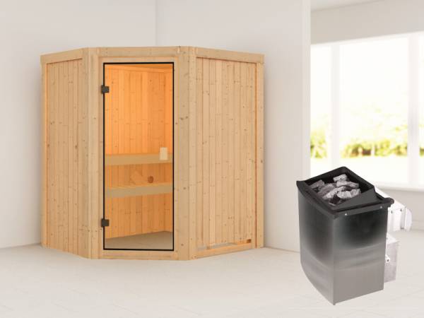 Karibu Woodfeeling Sauna Faurin- klassische Saunatür- 4,5 kW Ofen integr. Strg