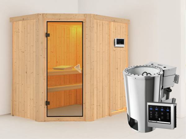 Saja - Karibu Sauna Plug & Play inkl. 3,6 kW-Bioofen - ohne Dachkranz -