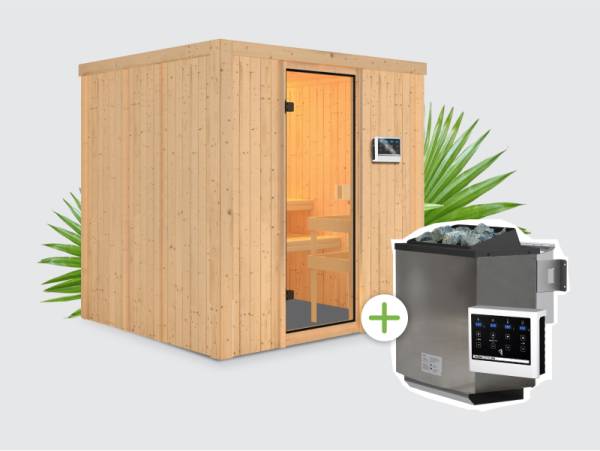 Osb smart choice Sauna Bonke inkl. 9 kW Bioofen externe Steuerung, mit klassicher Saunatür