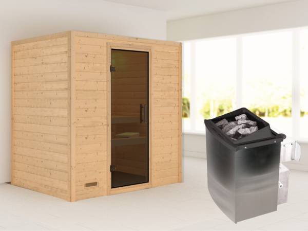 Karibu Sauna Sonja inkl. 9 kW integr. Steuerung mit moderner Saunatür -ohne Dachkranz-