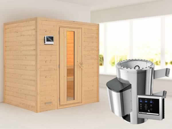Ronja - Karibu Sauna Plug & Play 3,6 kW Ofen, ext. Steuerung - ohne Dachkranz - Energiespartür
