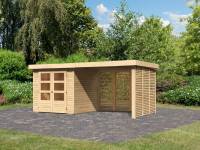 Karibu Woodfeeling Gartenhaus Askola 2 mit Anbaudach 2,8 m und Seiten- und Rückwand in Lamellenoptik