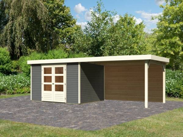 Karibu Gartenhaus Askola 5 mit Anbaudach 2,8 m, Rückwand in terragrau