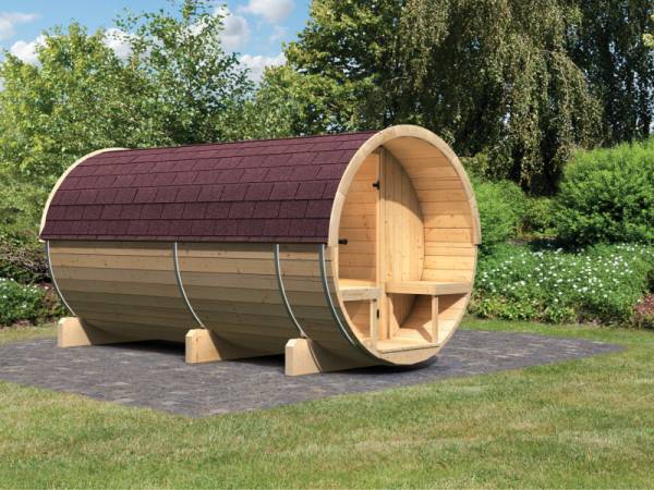 Karibu Fass - Sauna 4 42 mm ohne Ofen - Sparset - inkl. Dachschindeln Karibu Fass - Sauna 4 42 mm ohne Ofen - Sparset - inkl. Dachschindeln