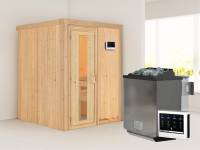 Karibu Sauna Norin- energiesparende Saunatür- 4,5 kW Bioofen ext. Strg- ohne Dachkranz