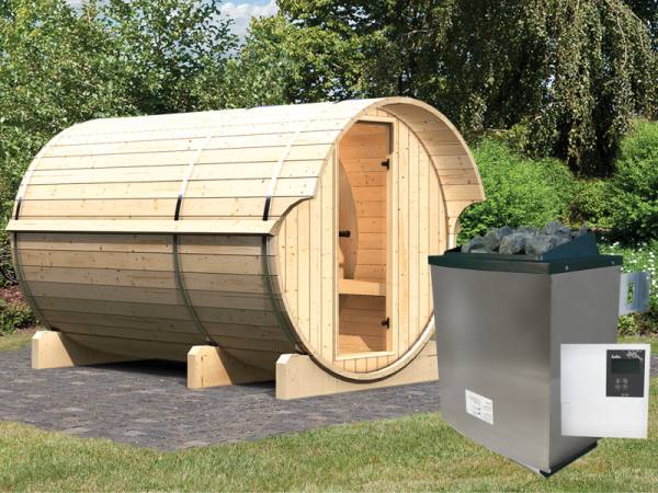 Karibu Aktionsfasssauna Jever inkl. 9 kW Ofen externe Steuerung Karibu Aktionsfasssauna Jever inkl. 9 kW Ofen externe Steuerung